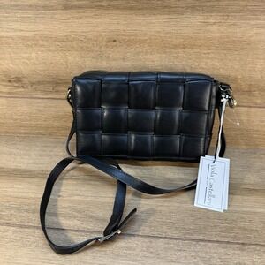 New‎ VIOLA CASTELLANI Black Woven Leather Cassette Crossbody Bag Purse Italy